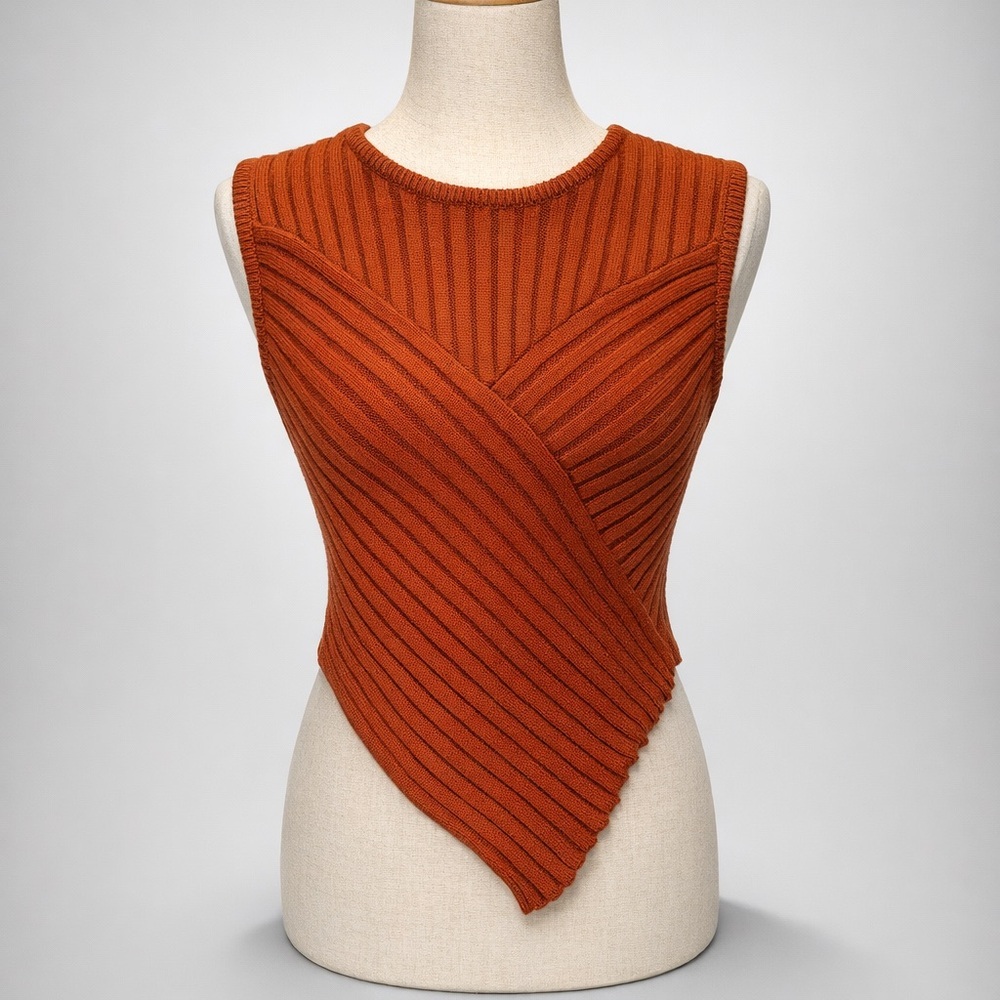 Sleeveless Ribbed Asymmetrical Knit Top - Rust